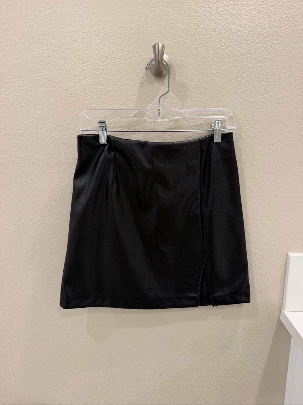 wild fable Black Faux-Leather Mini Skirt with Front Slit